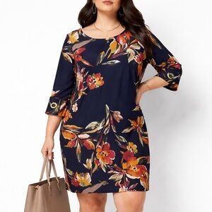 MSK Petite XL Navy Floral Shift Dress Gold Grommet Sleeves NWT Office Work PXL